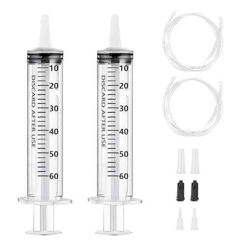 2 Stück 60ml Spritze mit Schlauch, 60ml (50ml) Wiederverwendbare Dosierspritze, Einzeln verpackt Spritze ohne Nadel für wissenschaftliche Labore, Gartenbewässerung, Industrie