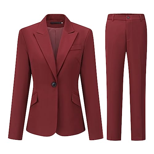 YYNUDA Hosenanzug Damen Business Outfit Slim Fit Blazer Elegant mit Anzughose/Rock für Frühling Sommer,Beige+Röcke（Rotwein L）