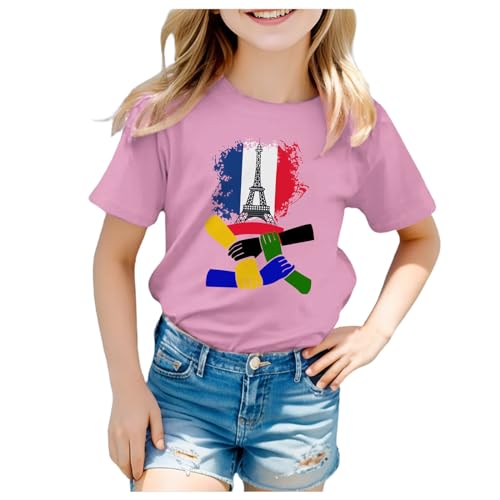 OlympiaT-Shirt Mädchen Kurzarm T-Shirt Sommer Rundhals T-Shirt Casual Fit Basic Shirts Schwarze Langarmshirt Kinder T-Shirt Damen Schwarz Damen Lässige Kurzarm (Pink, 6-7 Years)