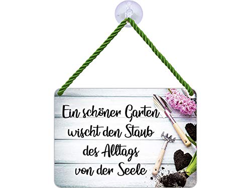 Blechwarenfabrik Braunschweig Kultschild Ein schöner Garten wischt den Staub des Alltags von der Seele aus Blech Mehrfarbig, Maße: 16,5cm x 11,5cm x 0,6cm, KH060