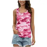 Generisch Bustier Damen Cotton O-Neck Fashion Tops Camouflage Ärmellose Damenweste Wildes T-Shirt Damenbluse Umstandsmode (Pink, XXXXXL)