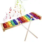 Buntes Xylophon, Xylophon Glockenspiel Holz Musikinstrumente, 15 Töne Regenbogentaste Xylophon mit 2 Schlägeln, Bunt Holzinstrumente, Windspiel Holz und Aluminium Percussion Instrument