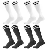 taonganui 4 Paare Fußballsocken Kinder Fußball Socken Trainingssocken 30-37 Sportsocken Fussball Socken für Fußball, Laufen, Training, Schwarz+Weiß