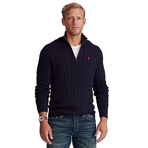 Ralph Lauren Cable-Knit Quarter-Zip Baumwollpullover, marineblau, Medium