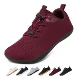 Geweo Barfuss Schuhe Damen Bequeme Barfußschuhe Herren Soft Barfuss Sneaker mit Weit Zehenbox Turnschuhe Leicht Joggingschuhe Zero-Drop Solhe Minimalistische Fitness Laufschuhe Unisex Weinrot 39EU