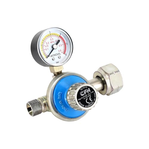 CFH Gasdruckregler Propan Gasflasche stufenlos regulierbar 1-4 bar DR 115 - Gasdruckregler mit Manometer, Eingang G.5 und Ausgang H.6 3/8" gemäß EN 16129, Durchfluss 6-10 kg/h