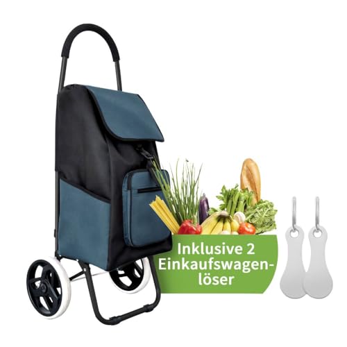 Coastech Einkaufswagen I Ergonomischer, Klappbarer Shopping Trolley mit 45L Wasserdichter Tasche, Geräuschlose Räder & 2 Einkaufswagenlöser I Ideal für Senioren, Camping, Reisen & Alltag (Blau)