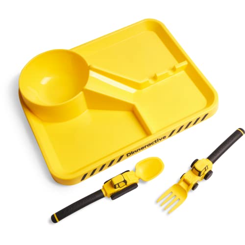 Dinneractive Essgeschirr für Kinder - 3 ST. Besteck zum Thema Baustelle - Traktorbesteck - Kleinkinderteller - Babygeschirr