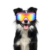 Hunde Sonnenbrille, Hund Fliegerbrille, Leichte TPU Hundebrille mit Verstellbarem Riemen für Reisen und Skifahren