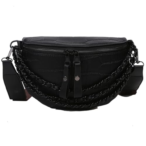 Feifuns Fanny Packs für Frauen, Mode Sling Geldbörse Umhängetasche Crossbody Taschen für Frauen Veganem Leder Causal Chest Bum Bag (A-Schwarz)