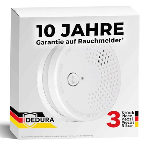 Rauchmelder 3er Set mit 10 Jahre Garantie BSI Zertifiziert nach DIN EN14604 inkl. 9V Batterie Rauchwarnmelder Brandmelder Feuermelder