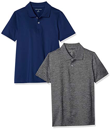 Amazon Essentials Jungen Active-Funktions-Poloshirts, 2er-Pack, Marineblau/Grau, 6-7 Jahre