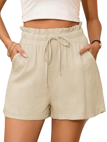 StylSense Kurze Hose Damen Sommer Leinen Musselin Bermuda Shorts Baumwolle High Waist Damen-Shorts mit Tunnelzug und Taschen
