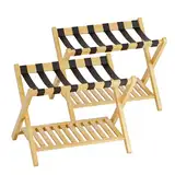 SMIBUY Gepäckablage, 2er-Set, faltbarer Kofferständer aus Bambus mit Ablage für Gästezimmer, Schlafzimmer, Hotel, Heavy-Duty (Naturfarben)