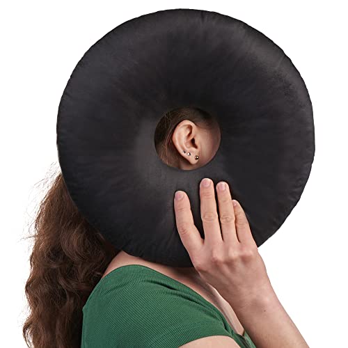 ODOXIA Piercing Kissen mit Loch | Für Ohr gegen Ohrenschmerzen | Donut Kissen | Ohrkissen | Sleepingring für Seitenschläfer zur Schmerzlinderung im Ohr | Piercing Pillow (Black)