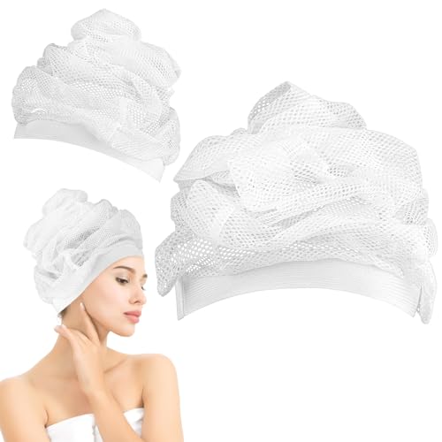 Amabro 2 Stück Netz Plopping Haube, Trockenhauben für Diffuser Haare, Verstellbare Netz Plopping Kappe zum Trocknen Von Lockigem Haar für Lockiges Haar Haartrockner 34 bis 44 cm Kopfumfang