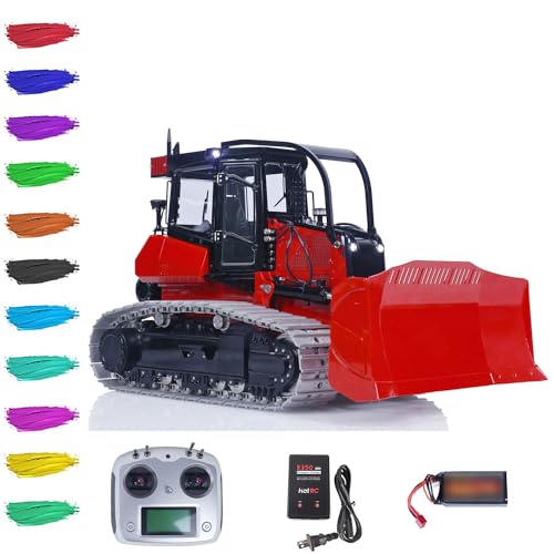 wheelfun 1/14 RC Hydraulic Crawler Bulldozer Metall für AOUE 850K RTR Remote Control Dozer Modell I6S Controller Batterie Ladegerät Licht Sound Schwarz Rot Constraction Fahrzeug für Erwachsene Hobby