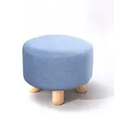 Runder Ottoman-Fußhocker aus Holz für Wohnzimmer, Schlafzimmer, niedriger Hocker mit gepolstertem Sitz, Schminktisch, Stuhl, Hocker mit 4 Beinen, ideal zum Tragen von Schuhen (Blau, 28 x 20 cm)