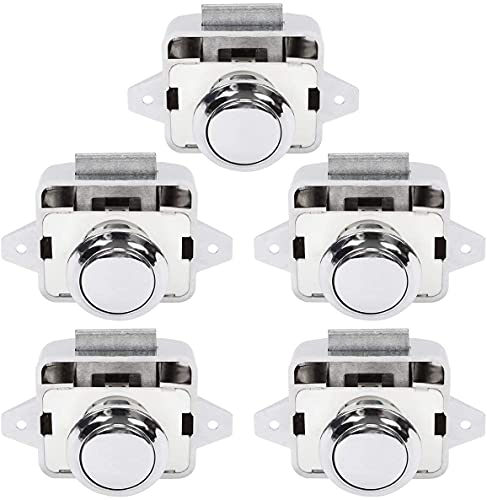 OCGIG 5PCS Cabinet Push Button Lock Schaltflächentyp Schlösser für Wohnwagen, Wohnmobil, Schrankknauf,Silber