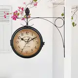 Syfunlv Vintage Bahnhofsuhr,Zweiseitige Wanduhr,21,8 * 21,8 cm,Wetterfest, Runde Wanduhr für Garten,Outdoor Uhr Dekorative,für Garten,Terrasse, Küche, Innenhof.