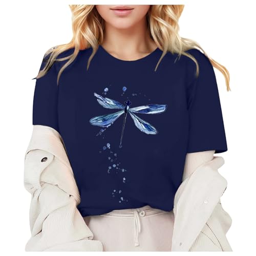 Damen T-Shirt mit Grafik lässig vielseitig modisches Oberteil für Trendsetter sommerlicher Stil kurzärmlig bequem (Dark Blue, L)