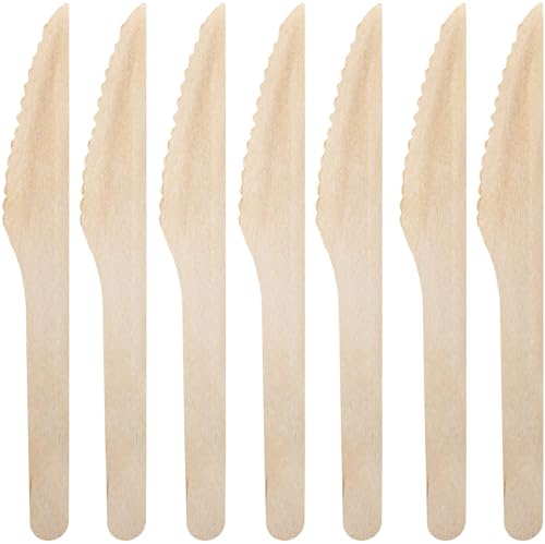 MATANA 200 Holzmesser, Holzbesteck Einweg für Picknicks, BBQ's & mehr - Einweg Messer, Alternative zu Plastikmessern - Holz Besteck - 16cm