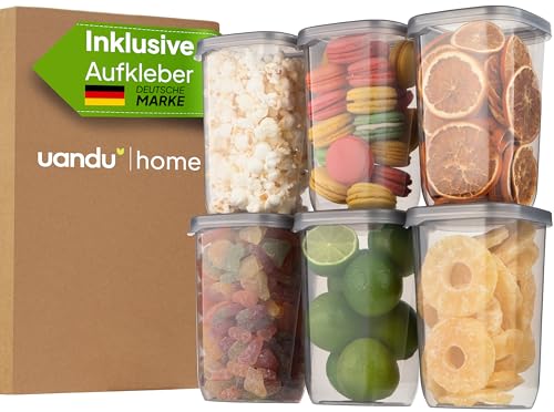 uandu Vorratsdosen mit Deckel Luftdicht | Aufbewahrungsbox Küche | Aufbewahrung & Organisation | Vorratsdosen Set | BPA Frei | Küchen Organizer | 6er Vorratsbehälter Set | Küchenzubehör | Vorratsdose