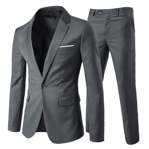 Allthemen Herrenanzug 2 Teilig Slim Fit Anzüge Business Hochzeitanzug Männer Dunkelgrau L