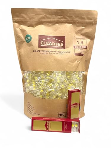 Clearfee Wiederverwendbare Zigarettenfilter | XXL Vorratspack, 900 Stück, inkl. 2x Reise-Etui | 8mm Regular | Mikrofilter, BPF Frei, Anti Teer Filter, Zigarettenspitze
