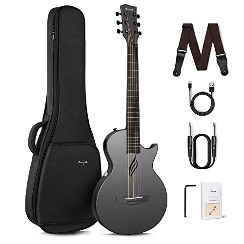 Enya 35-Zoll Anfänger Gitarre Set - Kohlefaser Schwarz Nova Go SP1 Akustik Gitarre Cutaway Carbon Fiber Acoustic Guitar für Kinder Erwachsene