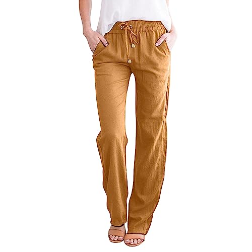 Solide Gerade Hosen Taille Lange Frauen Lässige Elastische Baumwollhosen Damenhose Taillenhose Freizeithose Mit Taschen Hose Damen Jogginghose Baggy Elastisch Grün Elegant Outdoorhose (Orange, M)