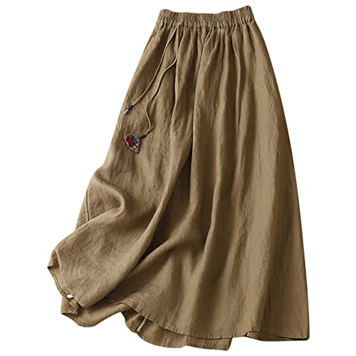 Bequeme Leicht Freizeitrock Elagant Baumwolle Freizeit Damenrock Lässig Langes Elegant A Linie High Waist Lockere Röcke Bequem Baggy Atmungsaktiv Röck Halber Rock Mit Hohe Taille (Khaki, XXL)