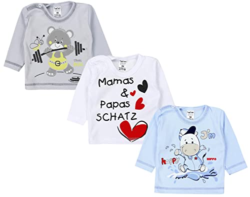 TupTam Unisex Baby Langarmshirt mit Spruch Aufdruck 3er Set, Farbe: Junge, Größe: 56