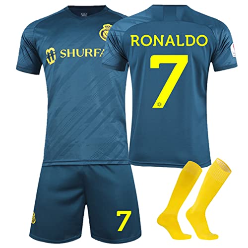 Umiquansome AL NASSR Fussball Trikot Kinder Set 22/23 No.7 Trikot für Kinder Fußball Trikot Heim/Auswärtstrikot Football Fußballtrikot Kinder, Shorts und Socken Fussball Set für Junge Herren Anzug