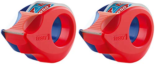 tesa 2x 57858 Handabroller Mini klar (2 Stück), Blau-Rot