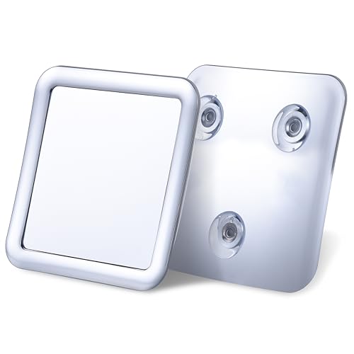 Antibeschlag Rasierspiegel für die Dusche - Badspiegel mit Saugnapf und 360° Schwenkbar - Unzerbrechlicher Spiegel, Fogless Shower Mirror - 13,5cm x 13,5cm (Chrom)