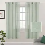 Lanqinglv Gardinen Vorhänge mit ösen Voile Vorhang 2er Set H 160 x B 132 cm,Salbei Grün Leinenoptik Halbtransparent Vorhänge für Wohnzimmer Schlafzimmer Kinderzimmer,Leinen Schiebevorhang