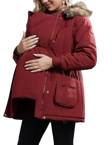 Maacie Tragejacke Für Mama Und Baby 3 In 1 Damen Langarm Kapuze Känguru Umstandsjacke Mit Babyeinsatz Winterjacke Schwangerschaft