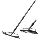 Gartenrechen, Gartenharke mit Stiel 190 cm Langer und 17 Zangen, Robuste Rasenharke für die Lockerung der Nivellierung Boden, Garten Laubharke für Raking Blätter Gras, Unkraut, Metall-Hof Strohharke