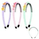 JJUNW 3 Stück Haarreifen Mädchen, Buntes Stirnband Niedliche Dekoration Stirnbänder Haar-Accessoires für Mädchen Kinder, Haarschmuck für Schule Daywear Festival(Blumen)