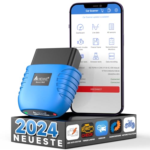 AUTOPHIX Nexlink OBD2 Bluetooth 5.0 Diagnosegerät Auto für Autos und Motorräder, OBD2 Bluetooth Adapter Prüfung Motorlicht Smog Prüfung OBD2 Diagnosegerät Bluetooth für iOS und Android