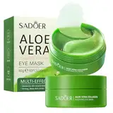 Augenpads Gegen Augenringe, 60 Stück Aloe Vera Eye Pads Augenringe Entfernen, Anti Aging Eye Patches,Kollagen Augenpads Gegen Falten,Hyaluronsäure Augenpads Mindern Falten Tränensäcke und Schwellungen