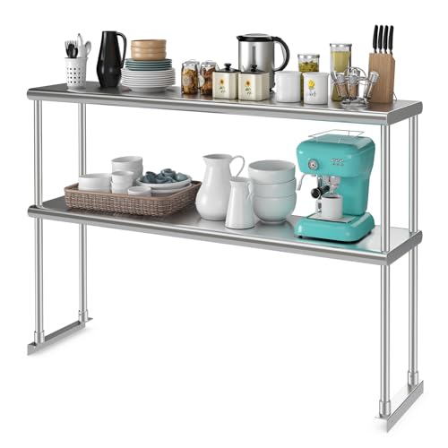 COSTWAY Aufsatzbord Edelstahl, Arbeitstisch Aufsatzboard, Küchentisch verstellbar, bis 335 kg, Edelstahltisch Zubereitungstisch, Gastro Tisch für Küche Restaurant, Silber (122 x 30 x 85 cm)