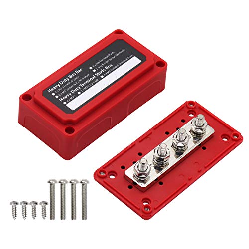 T Tocas 12V Sammelschiene 300 Amp mit 4x M8 Klemmbolzen Batterie-Anschlussklemmen, 12 Volt Positiv Sammelschienen-box 300A Bus Bar Stromverteilerblock 48V DC, rotes Gehäuse