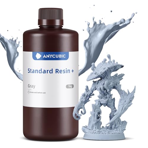 Standard Resin Plus 1000g, ANYCUBIC 3D Drucker Resin, 405nm LCD SLA Rapid UV Aushärtung Resin, Hochpräzises und schnelles Photopolymer Harz für LCD/DLP/SLA 3D Druck, Grau