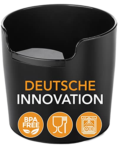 homeffect® Abklopfbehälter mit verbesserter Handhabung - Made in Germany - Abschlagbehälter für Siebträger-Maschinen - Knock Box, Schwarz - Barista Zubehör zum Kaffeesatz sammeln & recyceln