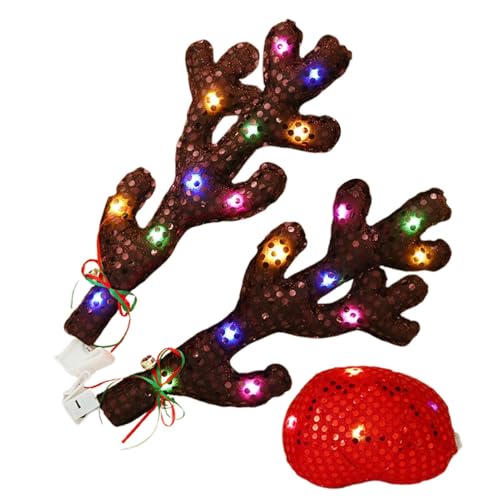 Weihnachten Auto Geweih Beleuchtetes Auto Geweih Kit Rentiergeweih für Autos Urlaub Auto Dekorationen Rentier Nase und Geweih Set Auto Urlaub Zubehör Festliches Auto Geweih Kit