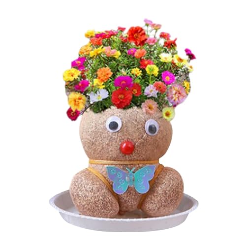 Mihauuke Graskopf Puppenpflanze, Grasshead Haar Wachstumsspielzeug, Desktop Grünpflanzen Im Topf Für Kinder Mit Tablett,Lernspielzeug,Bonsai Kopf,Graspuppe,Pflanze,Garten(Zufällige Farbe)