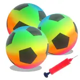 SHENSAIGO 3 Stück Regenbogen Ball Kinder, PVC Fussball Kinder und Erwachsene, Aufblasbaren Bälle mit Pumpe, 22cm Kinderball Regenbogenball Wasserball, Fußball für Innen und Außen Spielball Kinder