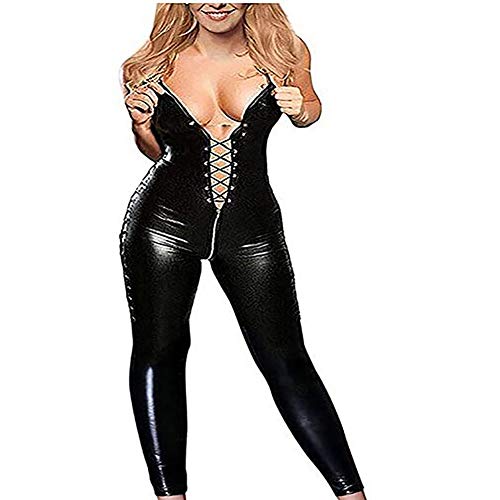 Boowhols Lackleder mit Reißverschluss, sexy Dessous, rückenfrei,Club DS Lack Club Anzug, Enge Kleidung,Offenes Lackleder,Party-Kleidung (3XL)